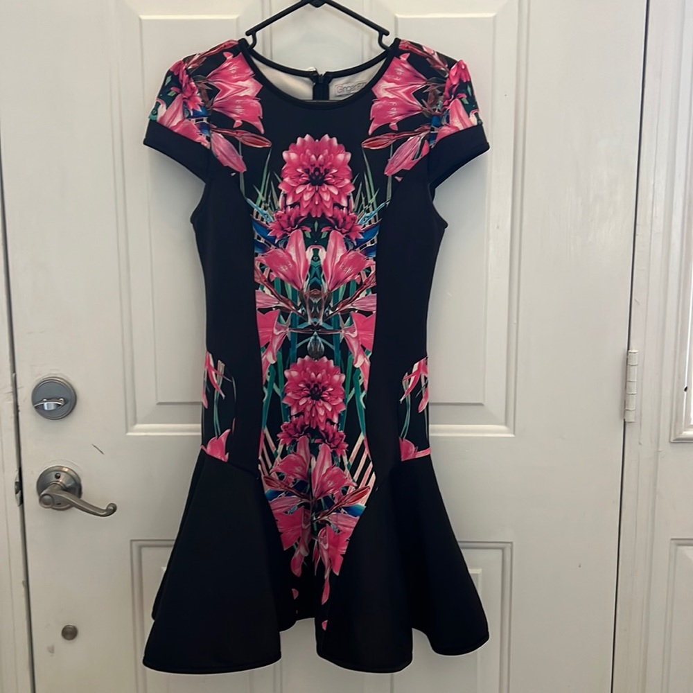 Black and floral dress with flare